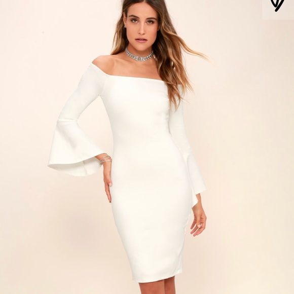 white trumpet sleeve dress